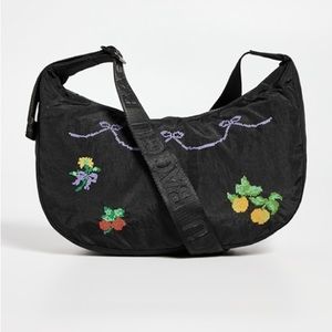 Baggu Medium Nylon Crescent Bag in Cross Stitch Black